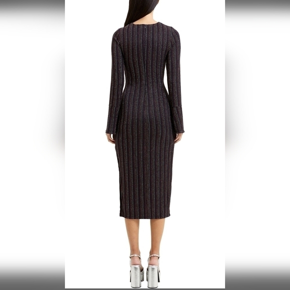 NWT Metallic Stripe Long Sleeve Midi Black Multi Dress XS FRENCH CONNECTION - Picture 2 of 14
